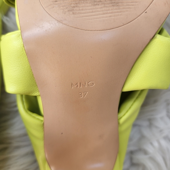 MNG Mango Square Toe Heeled Padded Mule Sandals Lime - Picture 9 of 9